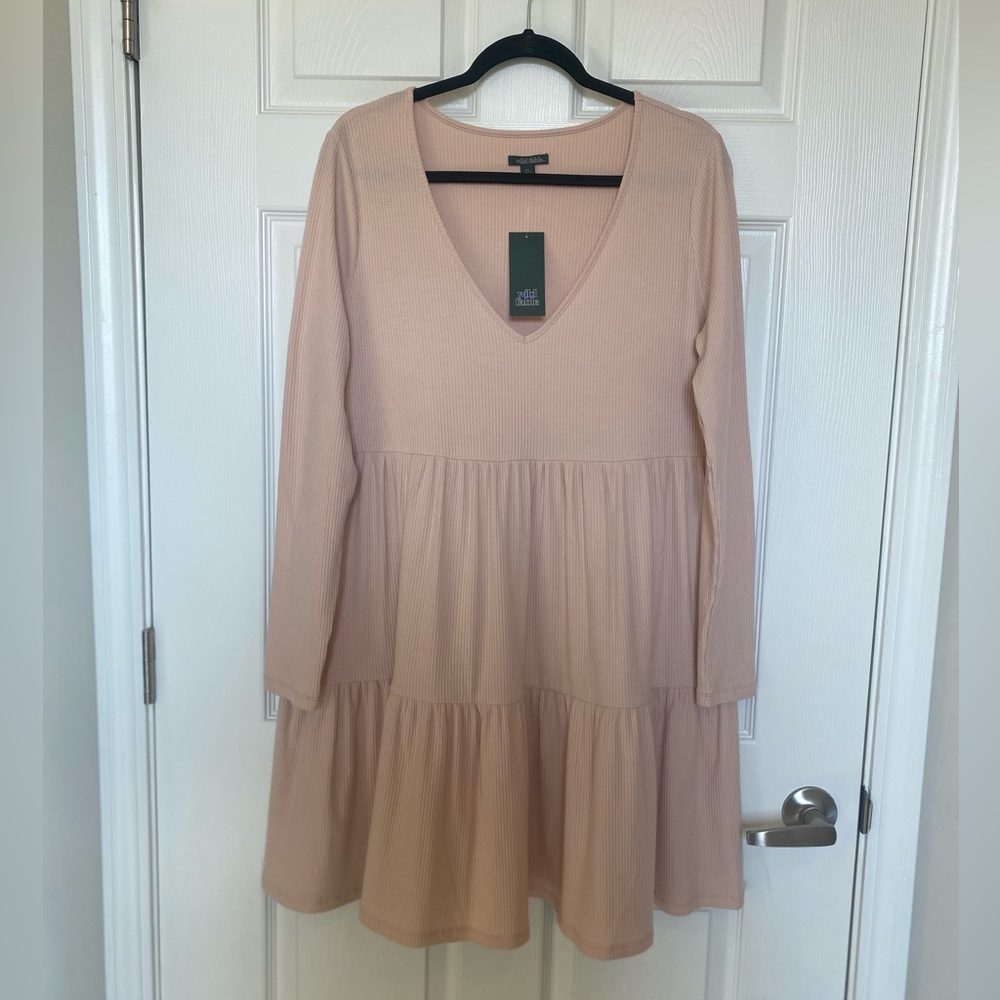 NWT Wild Fable XXL Pale Pink Long Sleeve Ribbed Peplum Dress